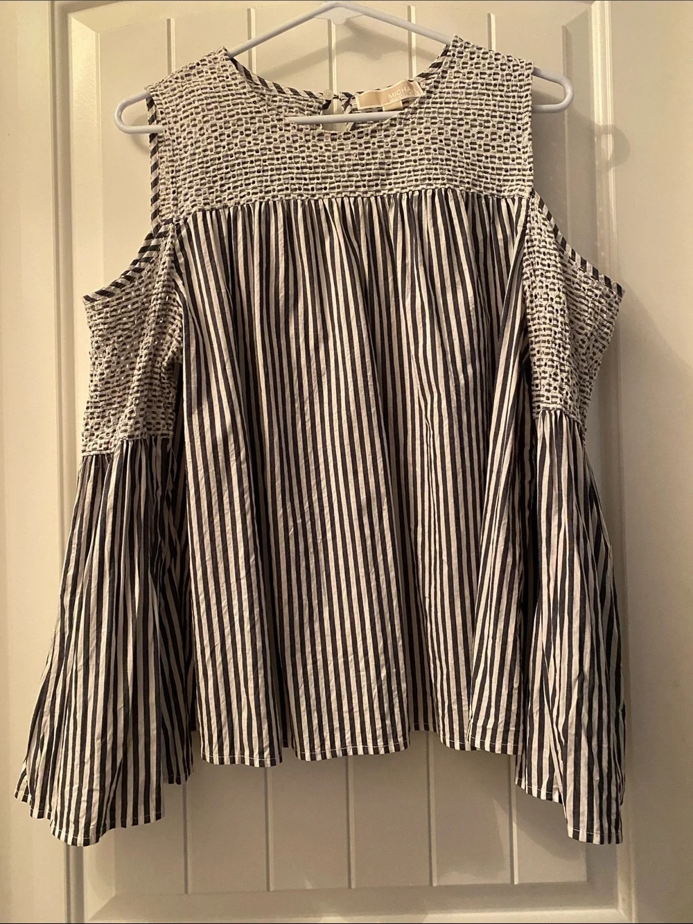 Striped Cold-Shoulder Cotton Top - Black & White